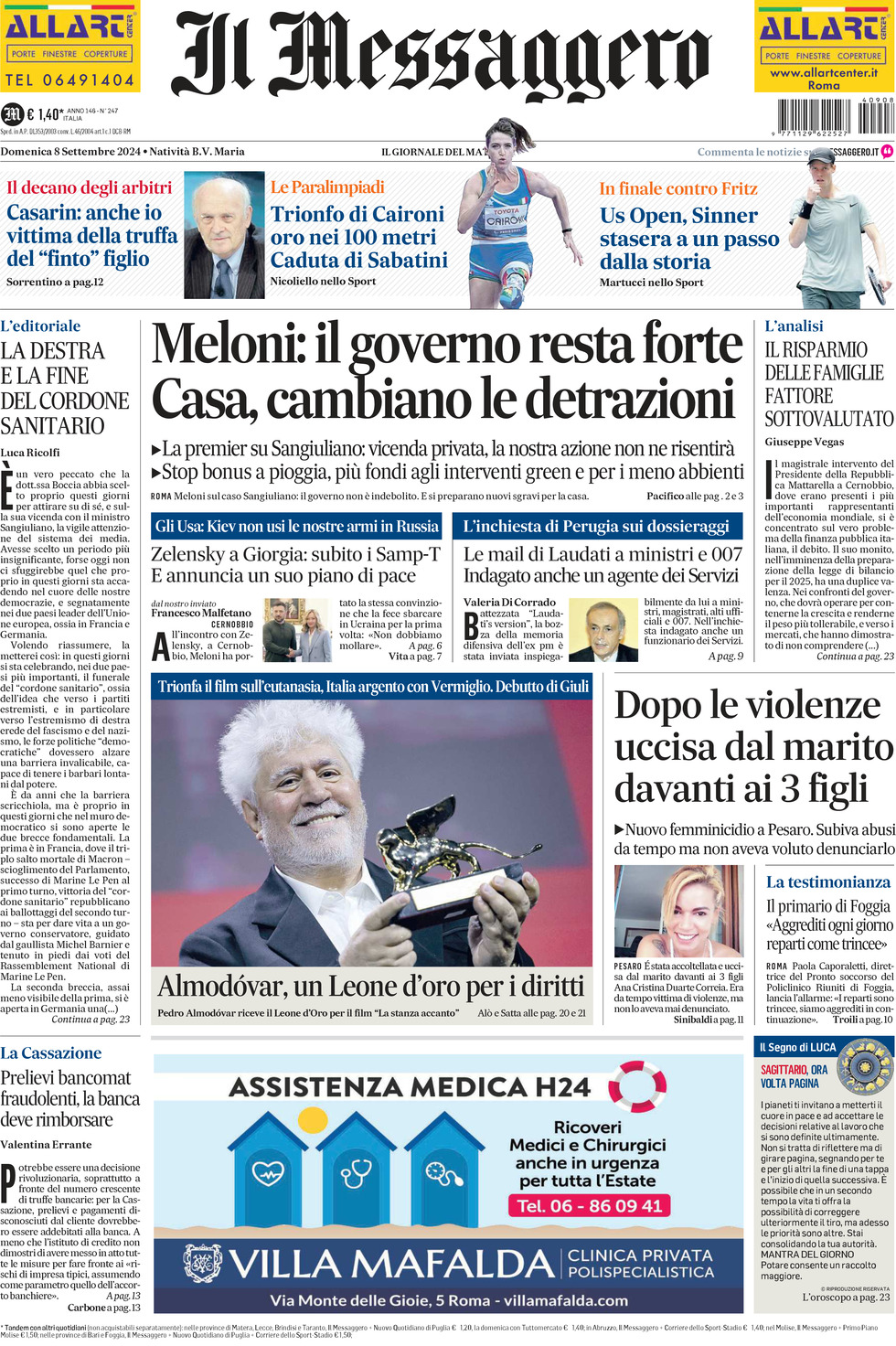 Prima-pagina-il-messaggero-edizione-di-oggi-08-09-2024