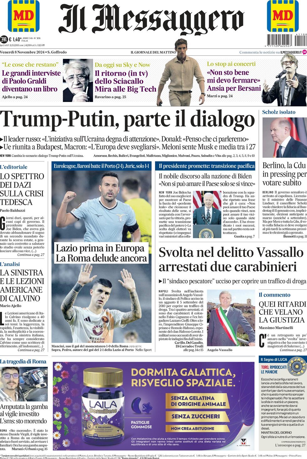 Prima-pagina-il-messaggero-edizione-di-oggi-08-11-2024