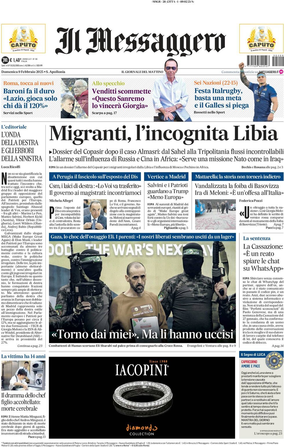 Prima-pagina-il-messaggero-edizione-di-oggi-09-02-2025