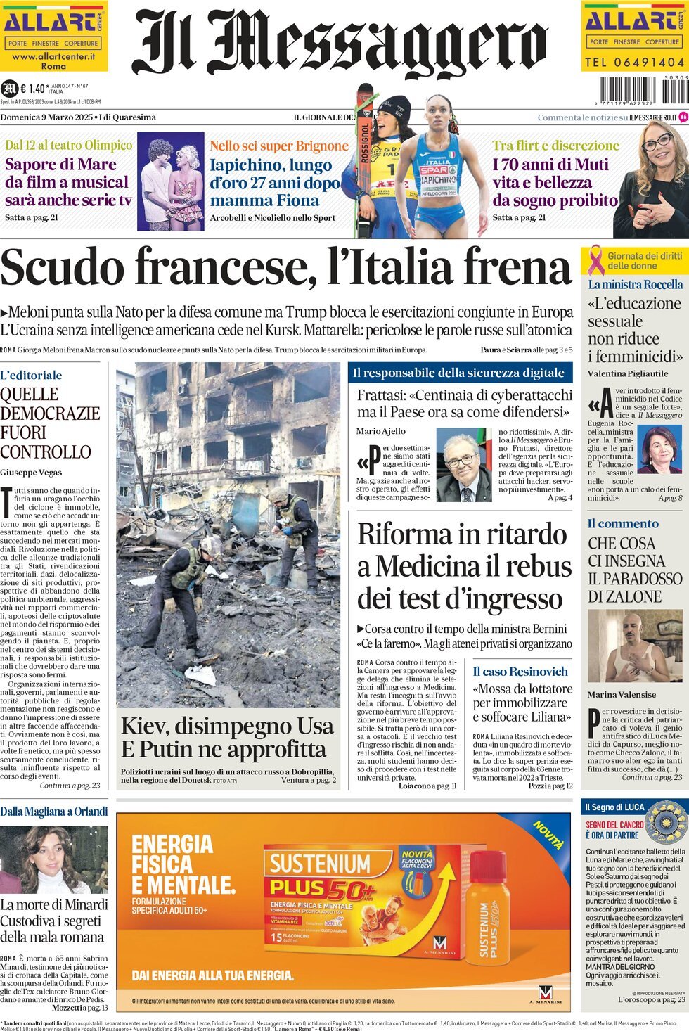 Prima-pagina-il-messaggero-edizione-di-oggi-09-03-2025