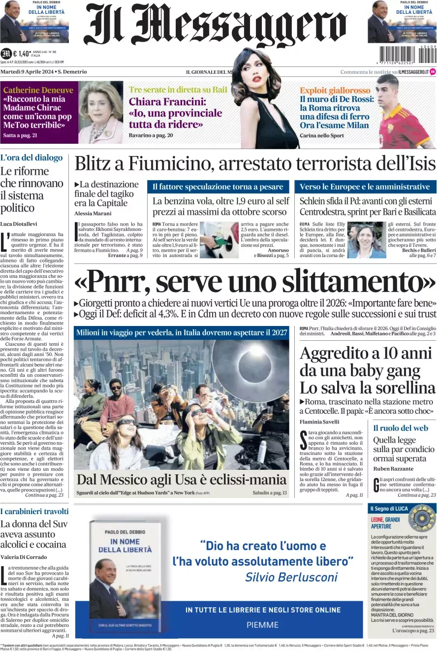 Prima-pagina-il-messaggero-edizione-di-oggi-09-04-2024