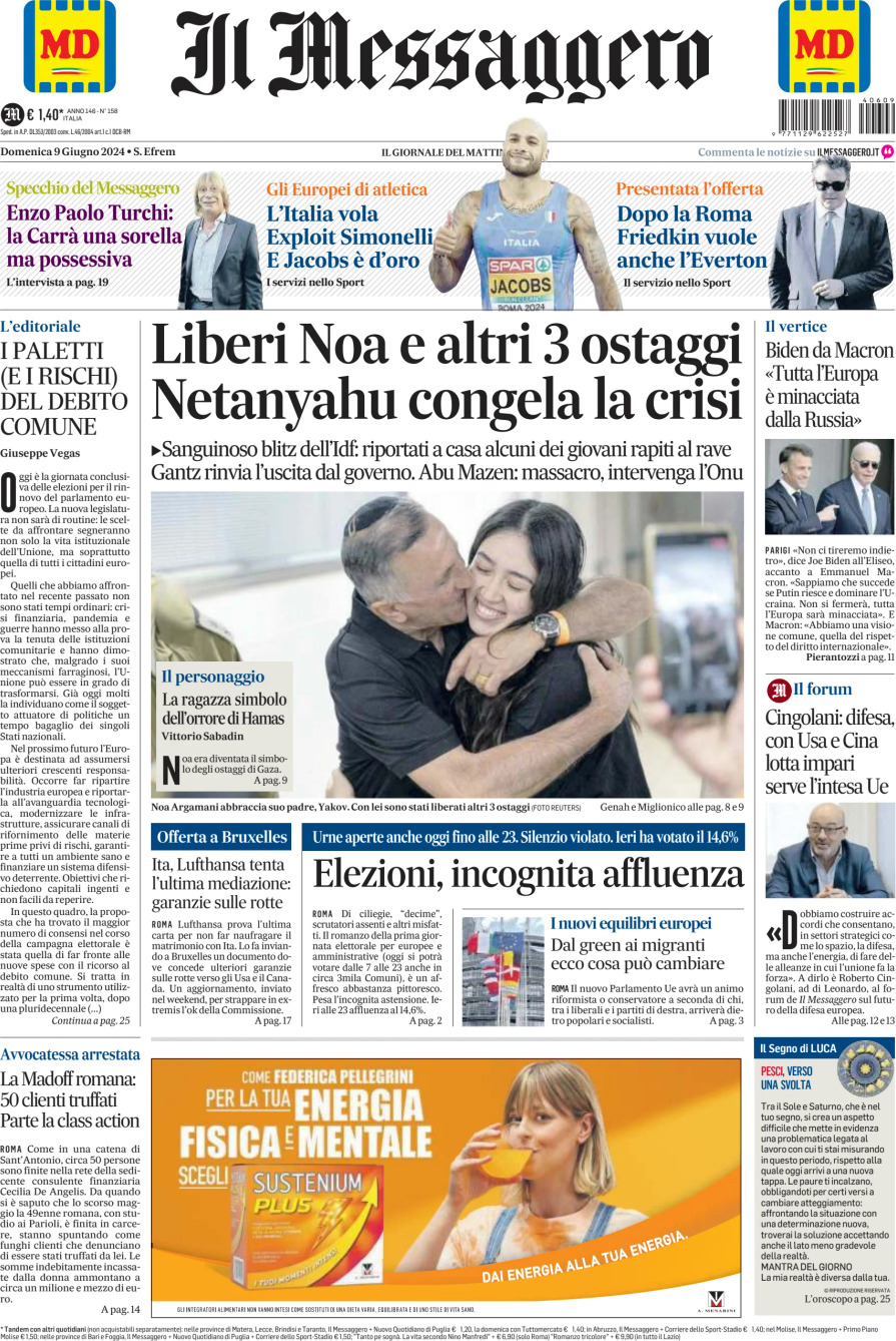 Prima-pagina-il-messaggero-edizione-di-oggi-09-06-2024