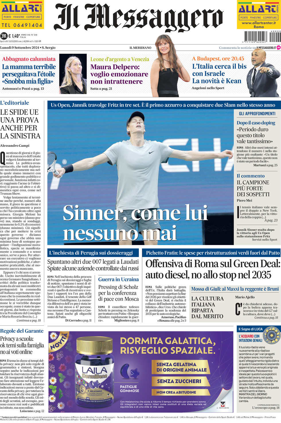 Prima-pagina-il-messaggero-edizione-di-oggi-09-09-2024