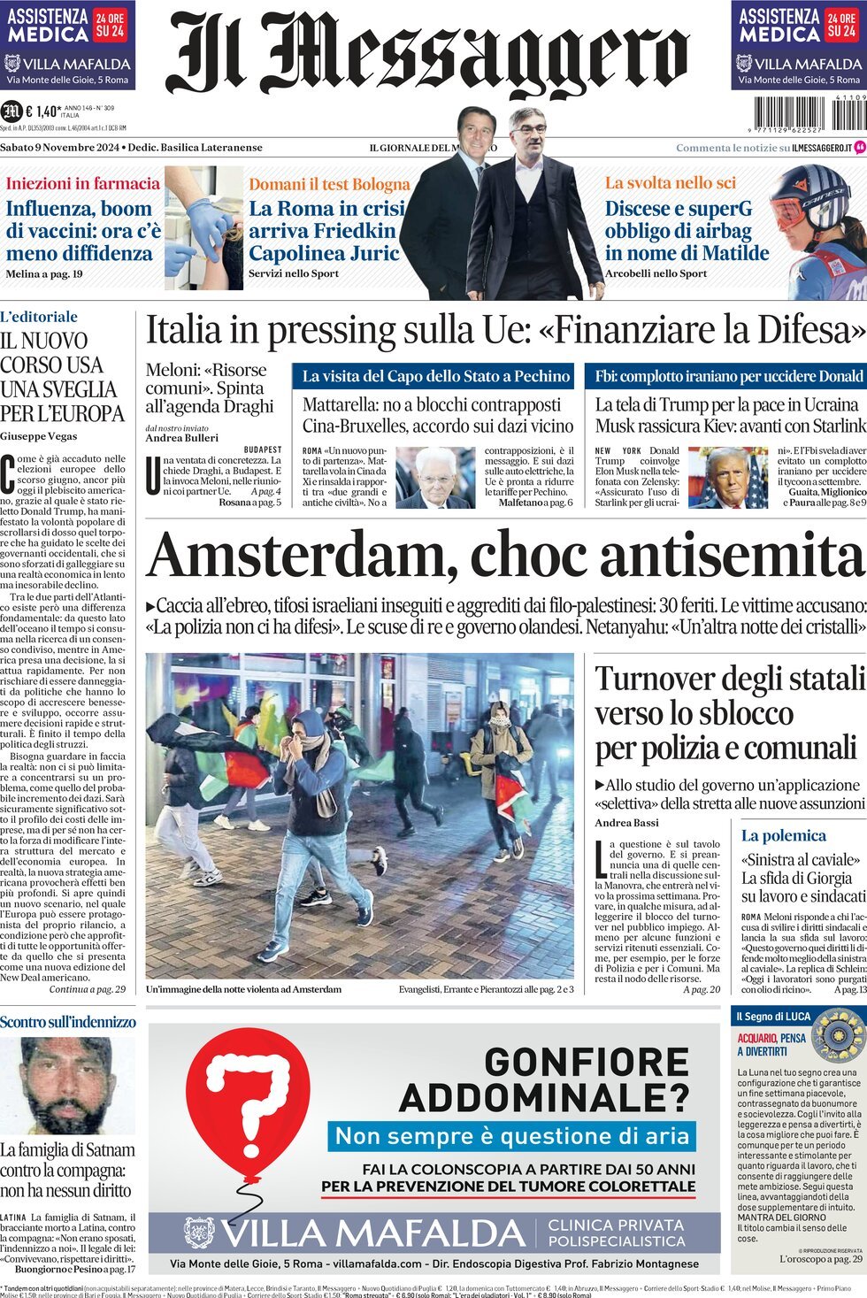 Prima-pagina-il-messaggero-edizione-di-oggi-09-11-2024