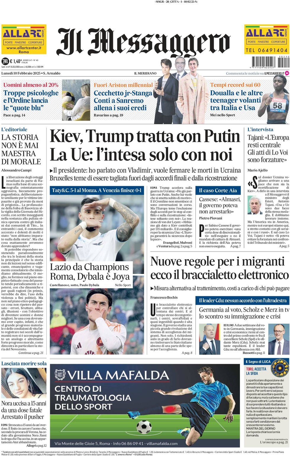 Prima-pagina-il-messaggero-edizione-di-oggi-10-02-2025