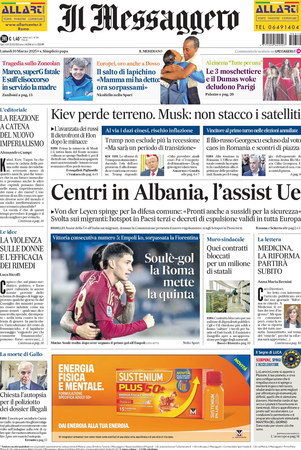 Prima-pagina-il-messaggero-edizione-di-oggi-10-03-2025