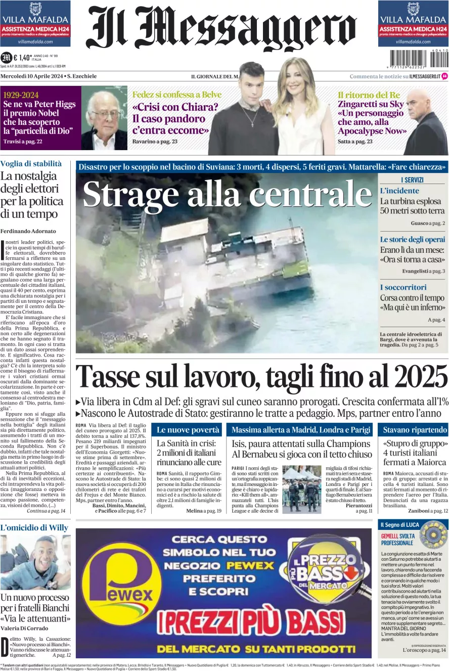 Prima-pagina-il-messaggero-edizione-di-oggi-10-04-2024