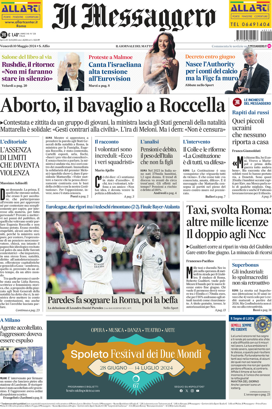 Prima-pagina-il-messaggero-edizione-di-oggi-10-05-2024