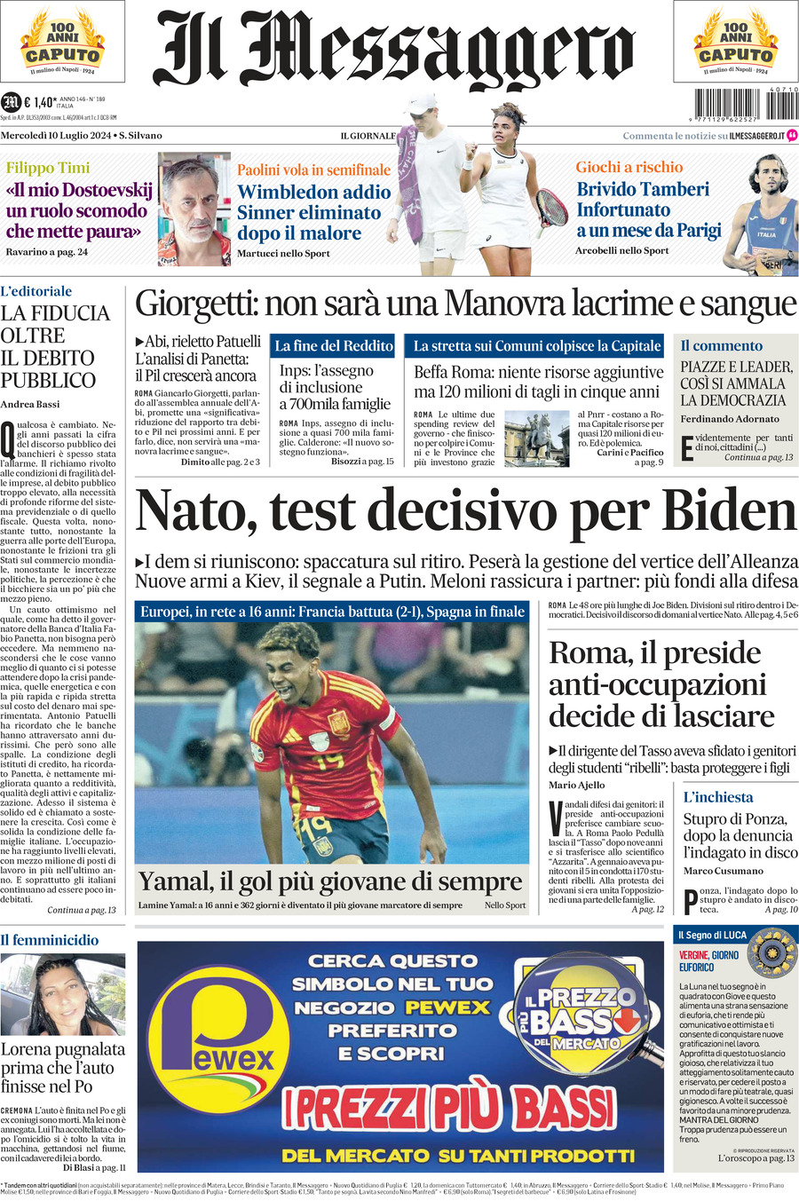 Prima-pagina-il-messaggero-edizione-di-oggi-10-07-2024