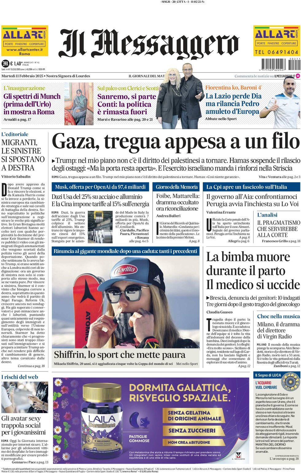 Prima-pagina-il-messaggero-edizione-di-oggi-11-02-2025