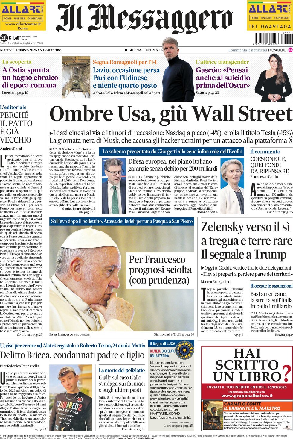 Prima-pagina-il-messaggero-edizione-di-oggi-11-03-2025