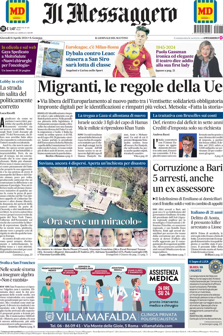 Prima-pagina-il-messaggero-edizione-di-oggi-11-04-2024