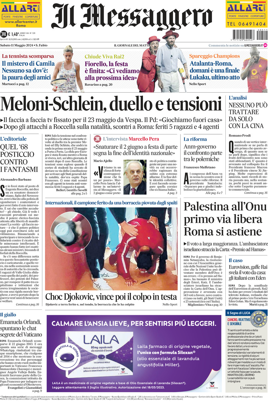 Prima-pagina-il-messaggero-edizione-di-oggi-11-05-2024