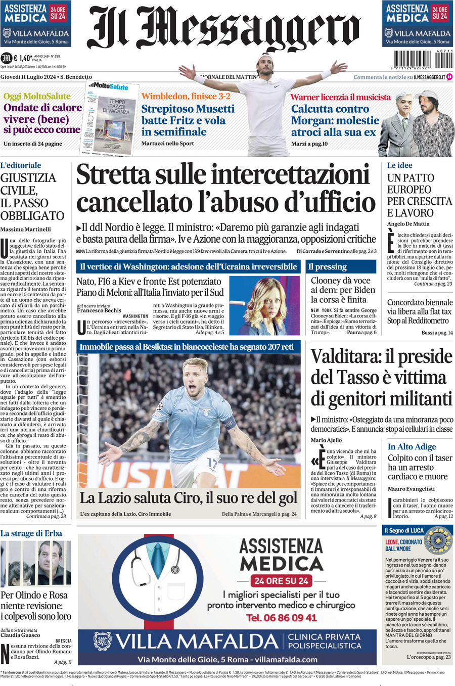 Prima-pagina-il-messaggero-edizione-di-oggi-11-07-2024