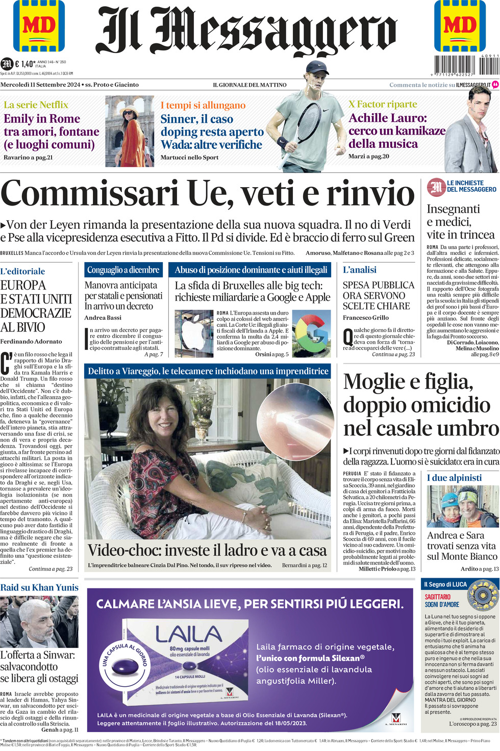 Prima-pagina-il-messaggero-edizione-di-oggi-11-09-2024