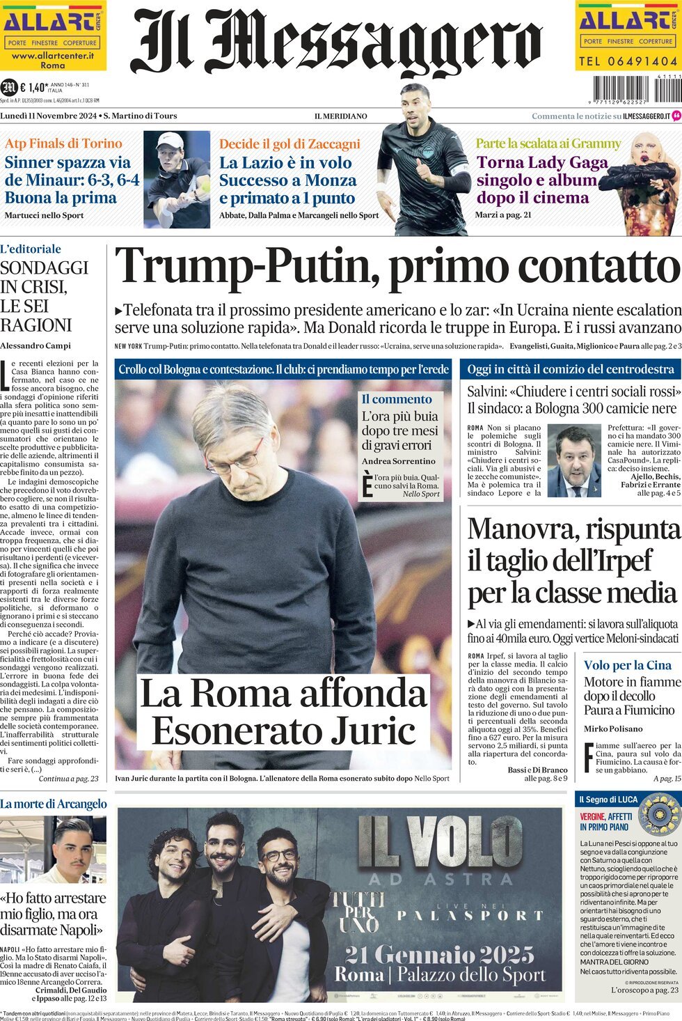 Prima-pagina-il-messaggero-edizione-di-oggi-11-11-2024