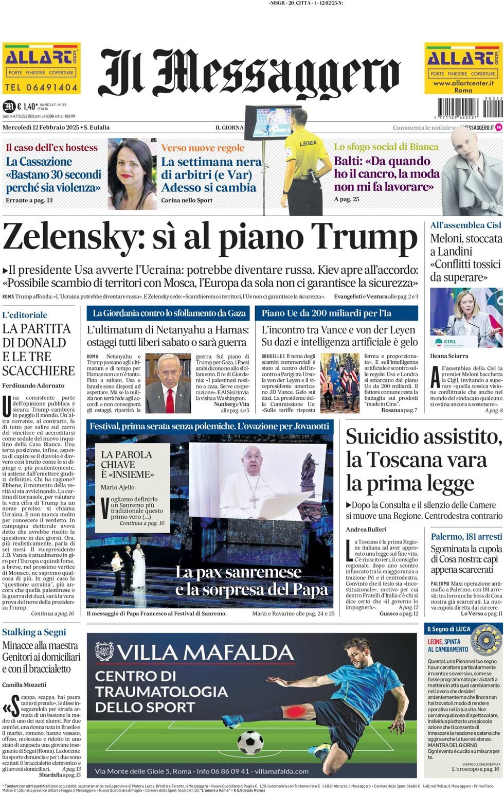 Prima-pagina-il-messaggero-edizione-di-oggi-12-02-2025