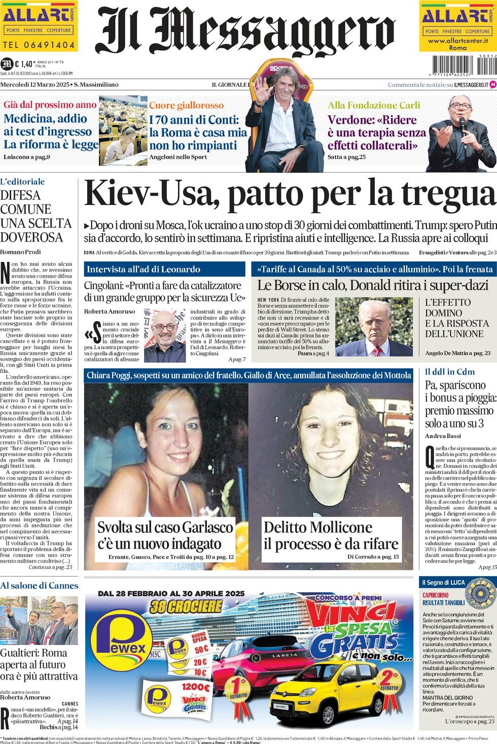 Prima-pagina-il-messaggero-edizione-di-oggi-12-03-2025