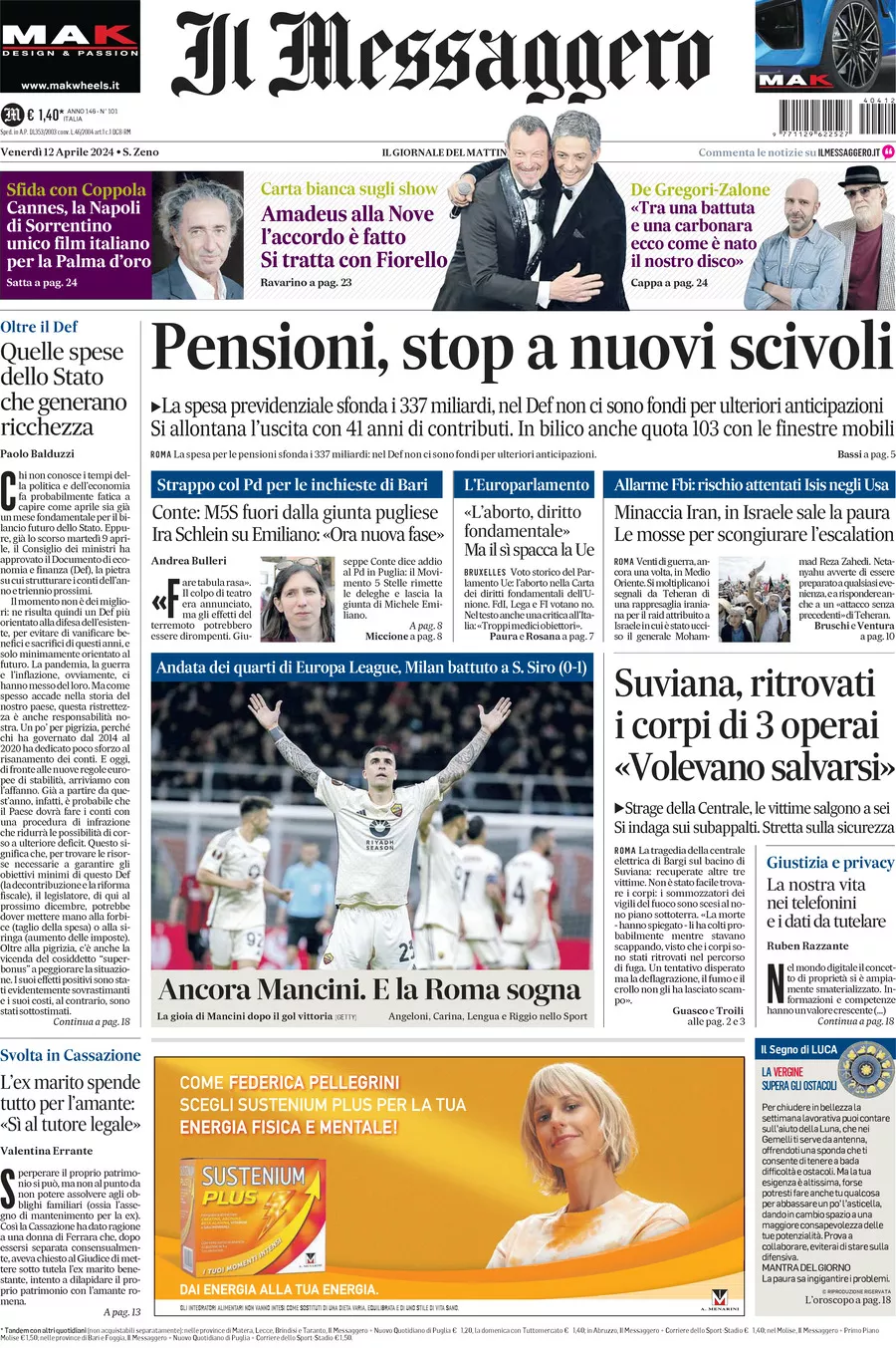 Prima-pagina-il-messaggero-edizione-di-oggi-12-04-2024