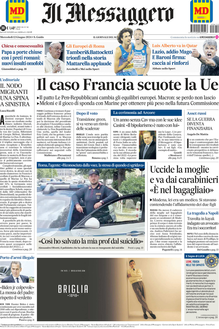 Prima-pagina-il-messaggero-edizione-di-oggi-12-06-2024