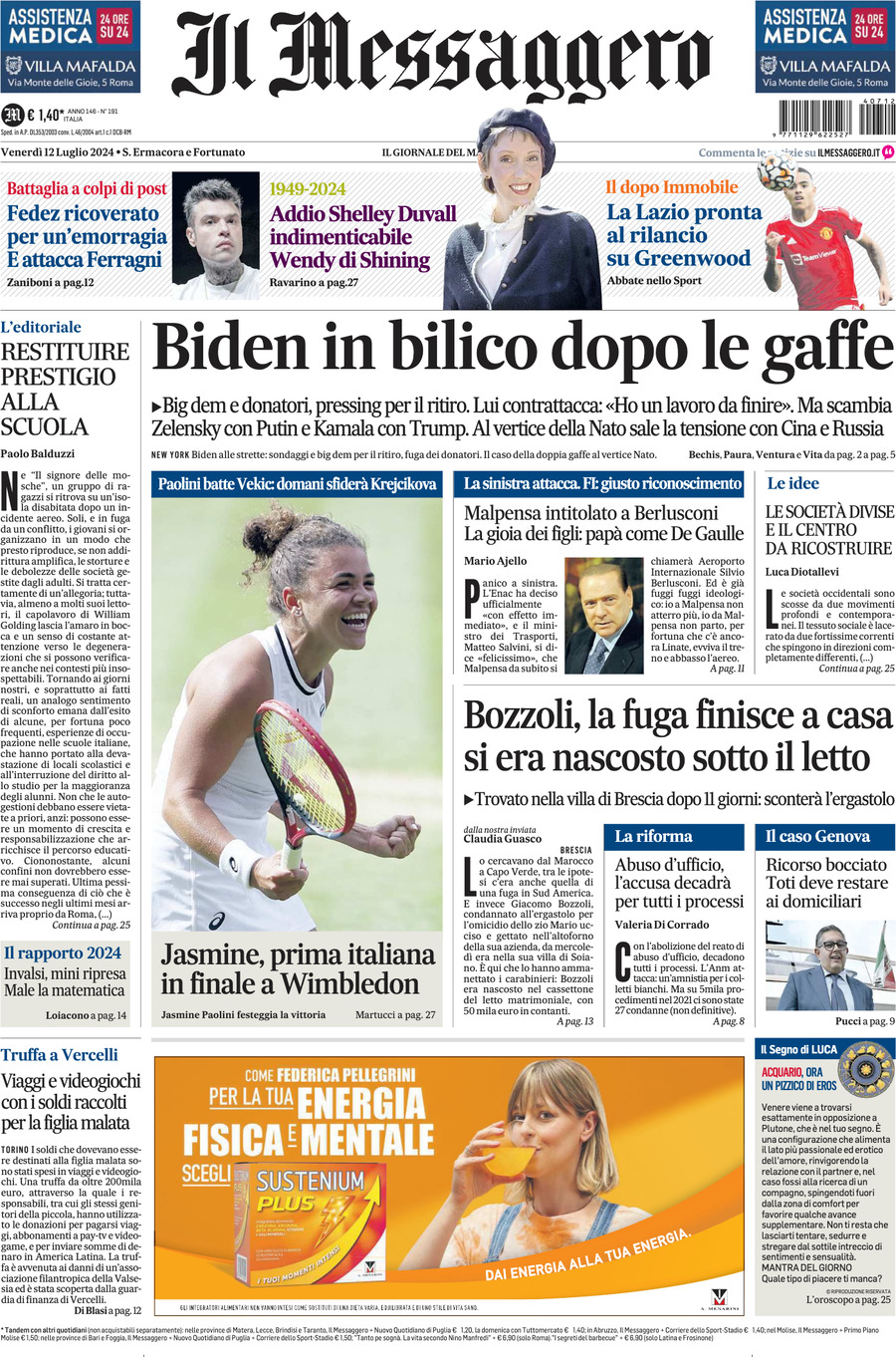 Prima-pagina-il-messaggero-edizione-di-oggi-12-07-2024