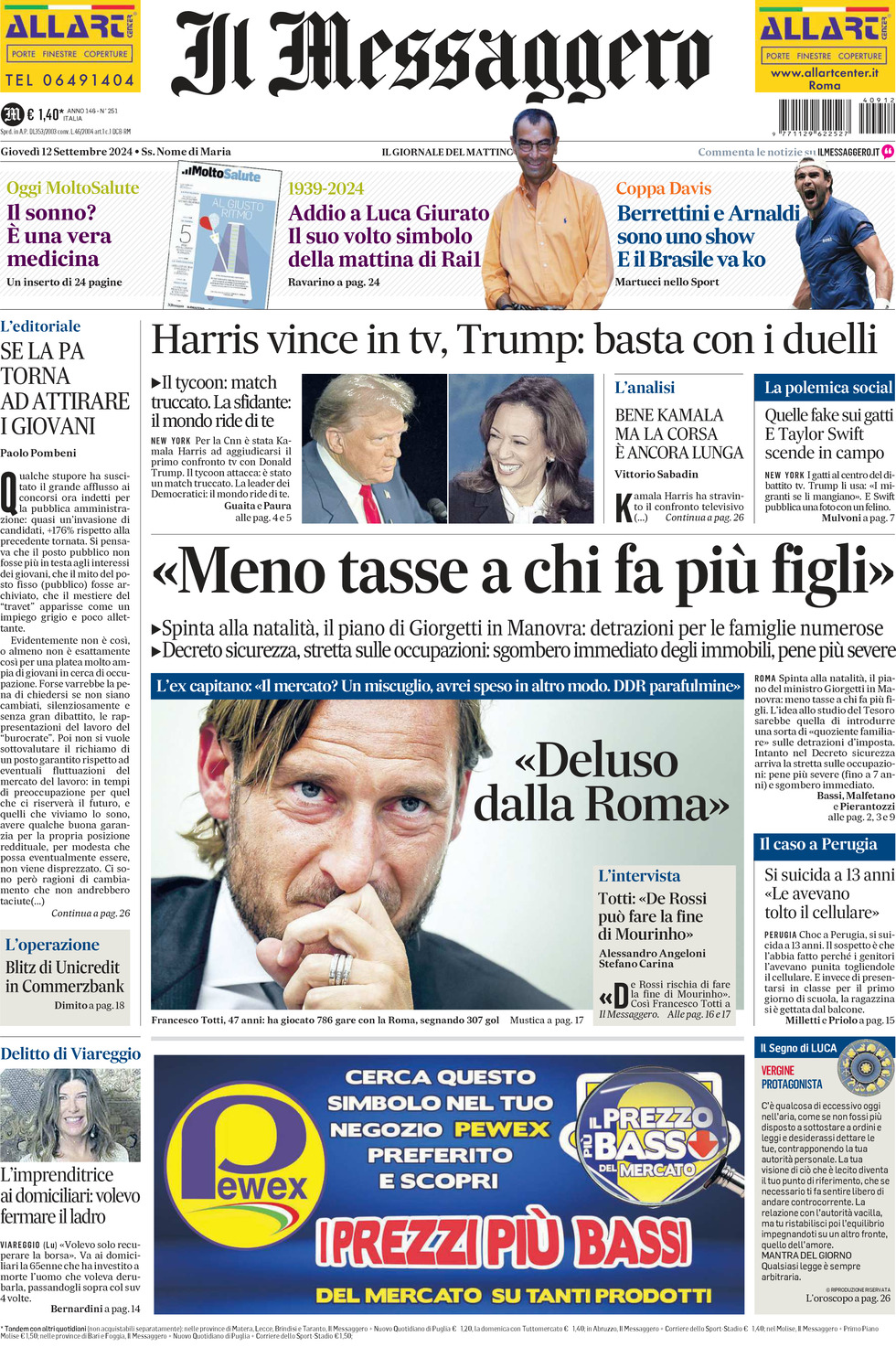 Prima-pagina-il-messaggero-edizione-di-oggi-12-09-2024