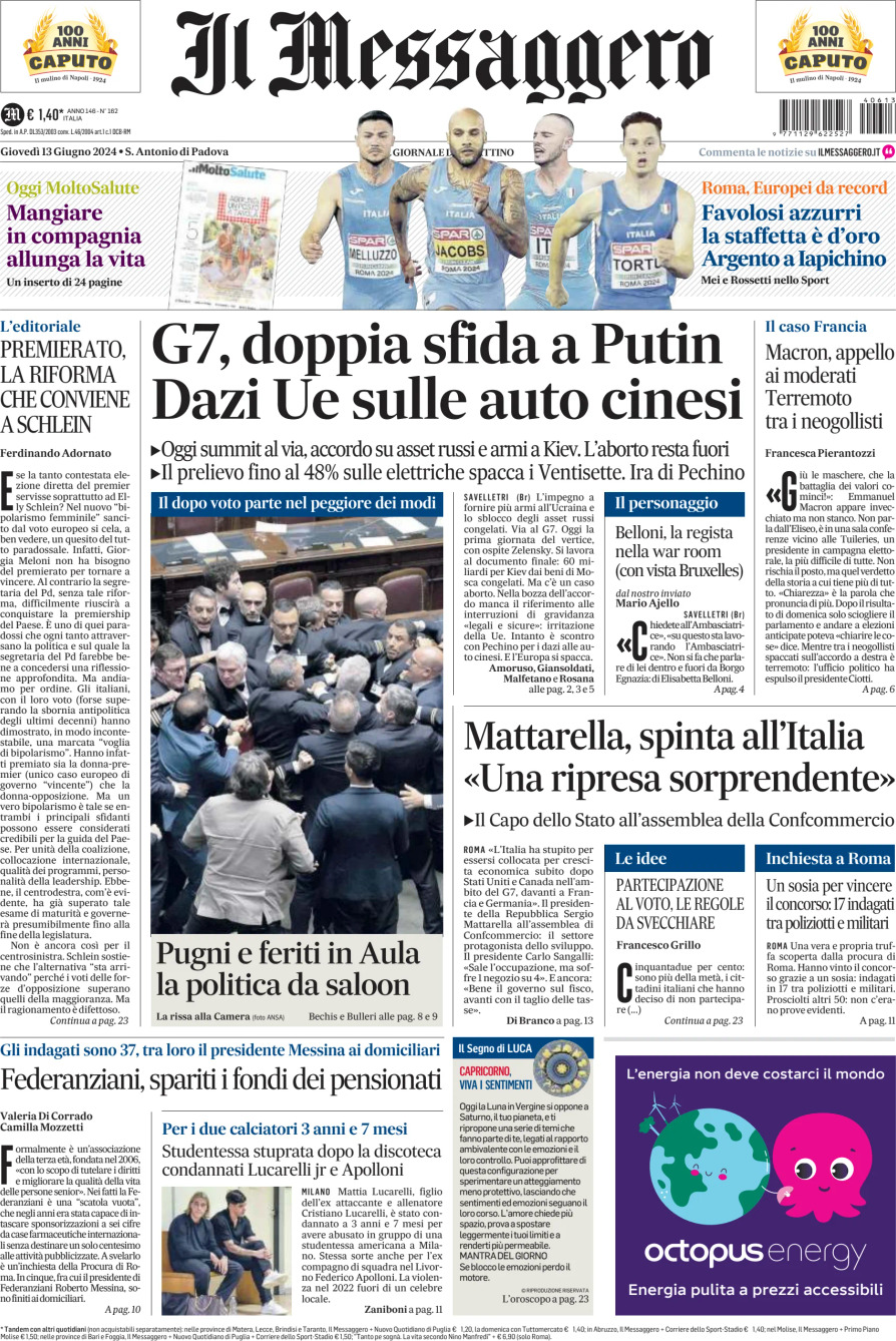 Prima-pagina-il-messaggero-edizione-di-oggi-13-06-2024