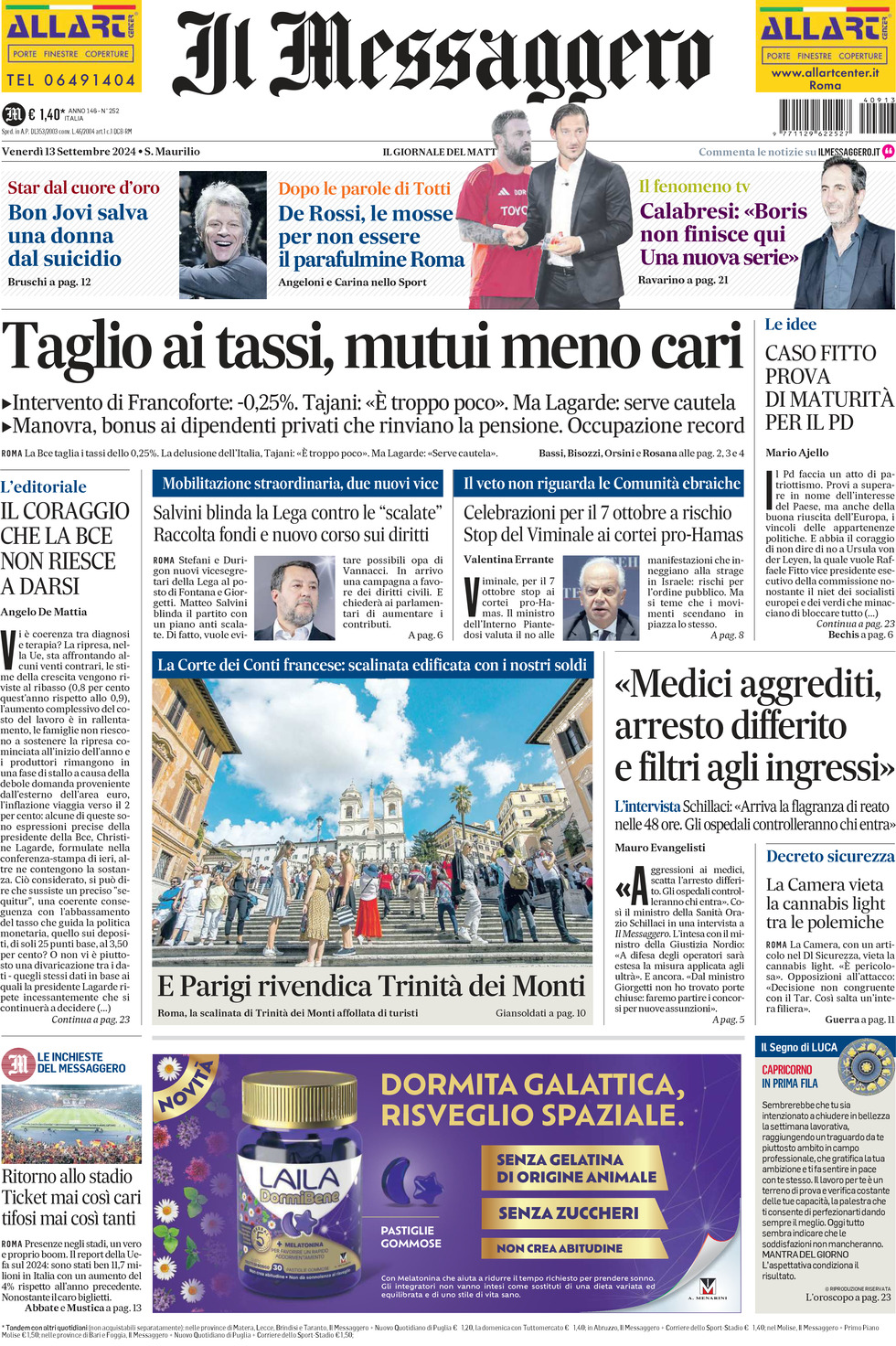 Prima-pagina-il-messaggero-edizione-di-oggi-13-09-2024