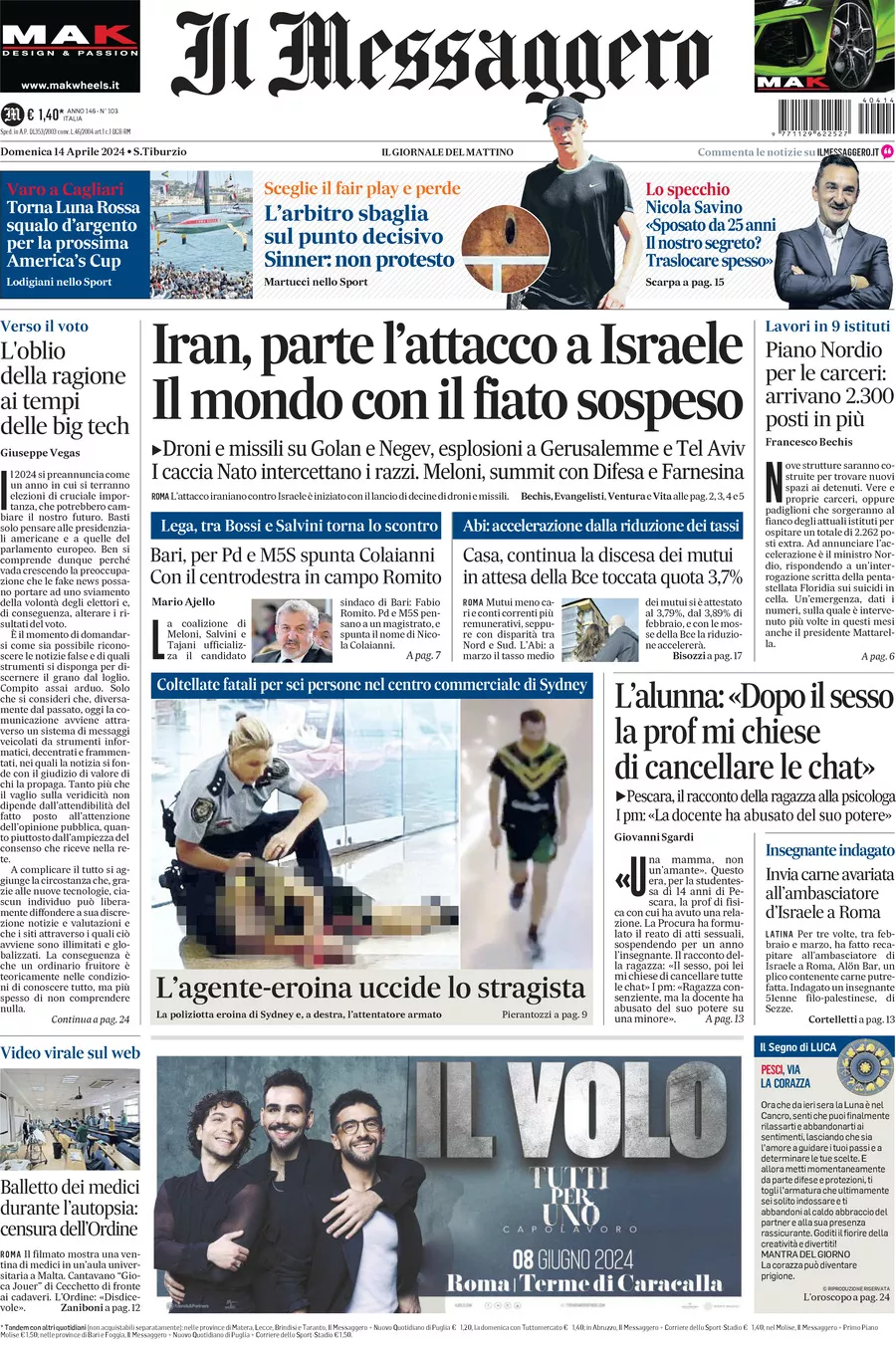 Prima-pagina-il-messaggero-edizione-di-oggi-14-04-2024