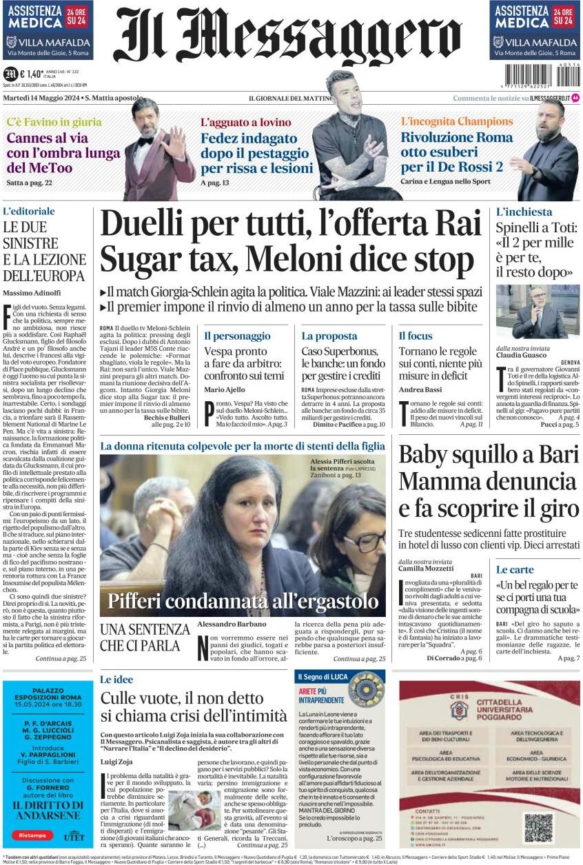 Prima-pagina-il-messaggero-edizione-di-oggi-14-05-2024