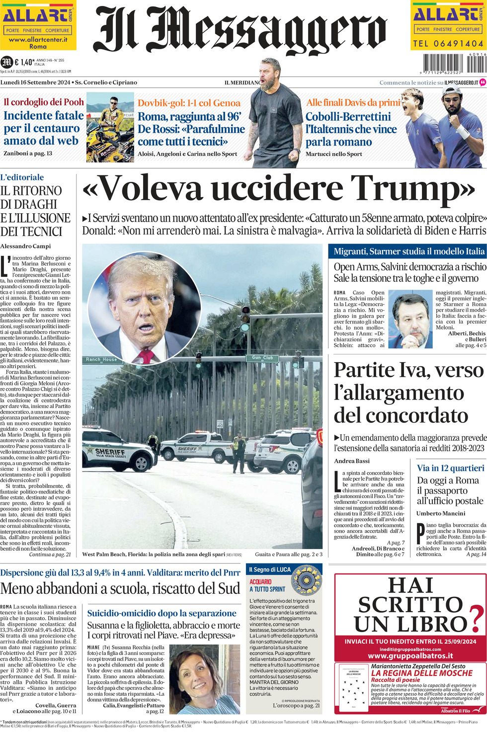 Prima-pagina-il-messaggero-edizione-di-oggi-16-09-2024