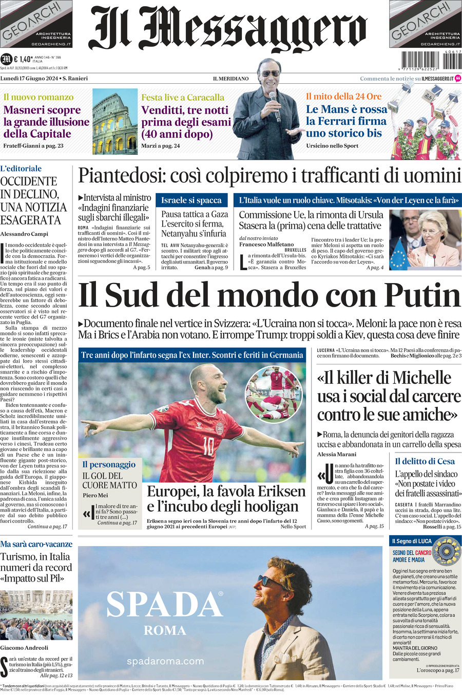 Prima-pagina-il-messaggero-edizione-di-oggi-17-06-2024