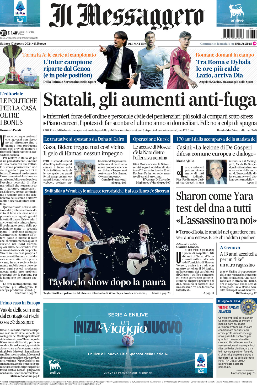 Prima-pagina-il-messaggero-edizione-di-oggi-17-08-2024