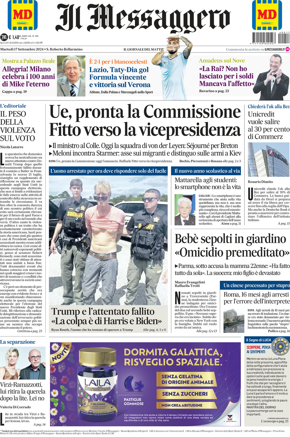 Prima-pagina-il-messaggero-edizione-di-oggi-17-09-2024