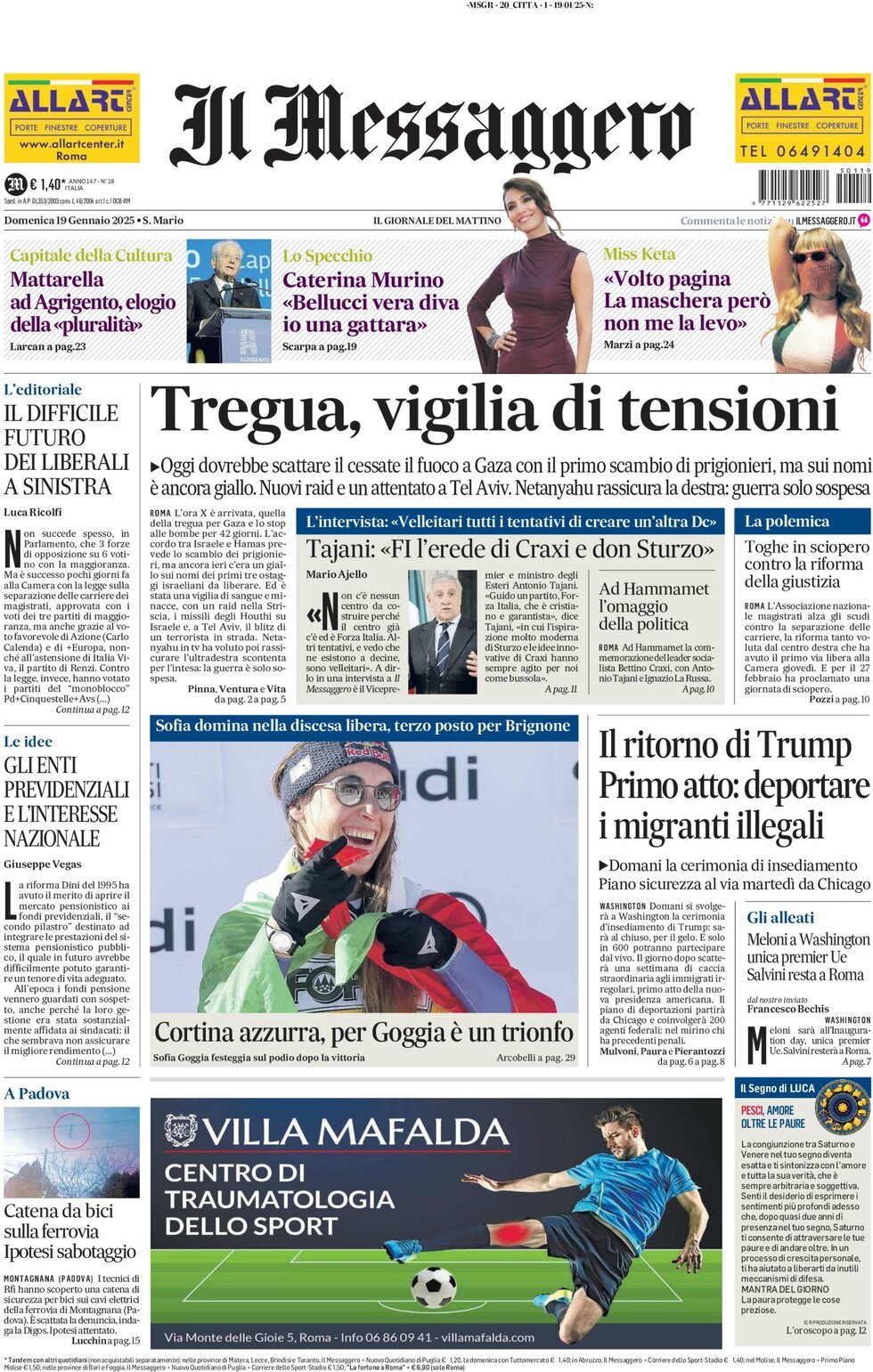 Prima-pagina-il-messaggero-edizione-di-oggi-19-01-2025