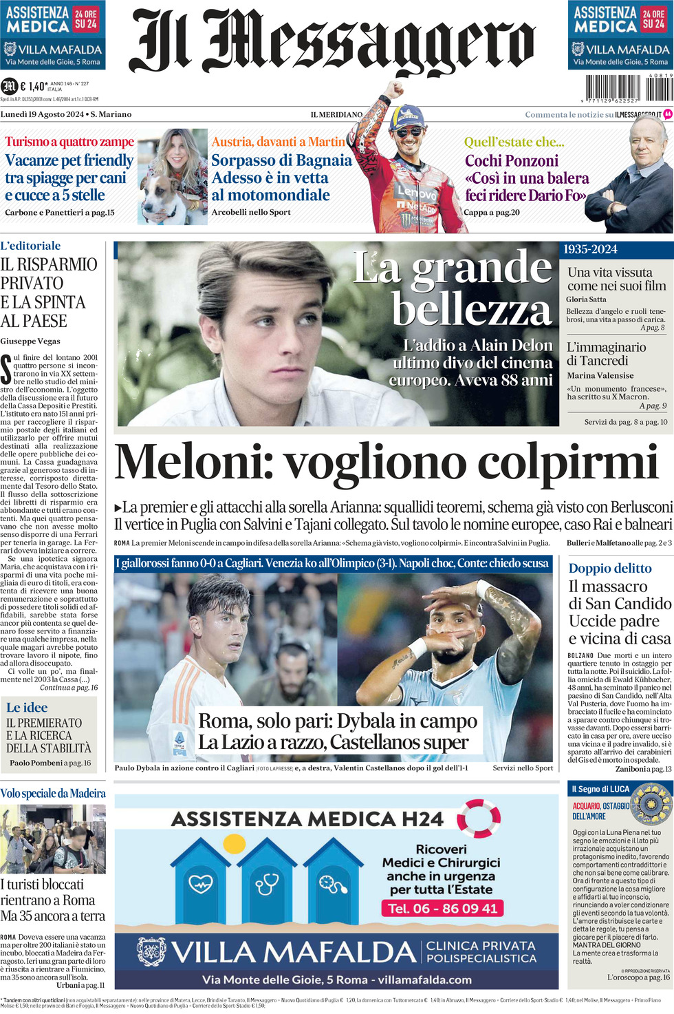 Prima-pagina-il-messaggero-edizione-di-oggi-19-08-2024