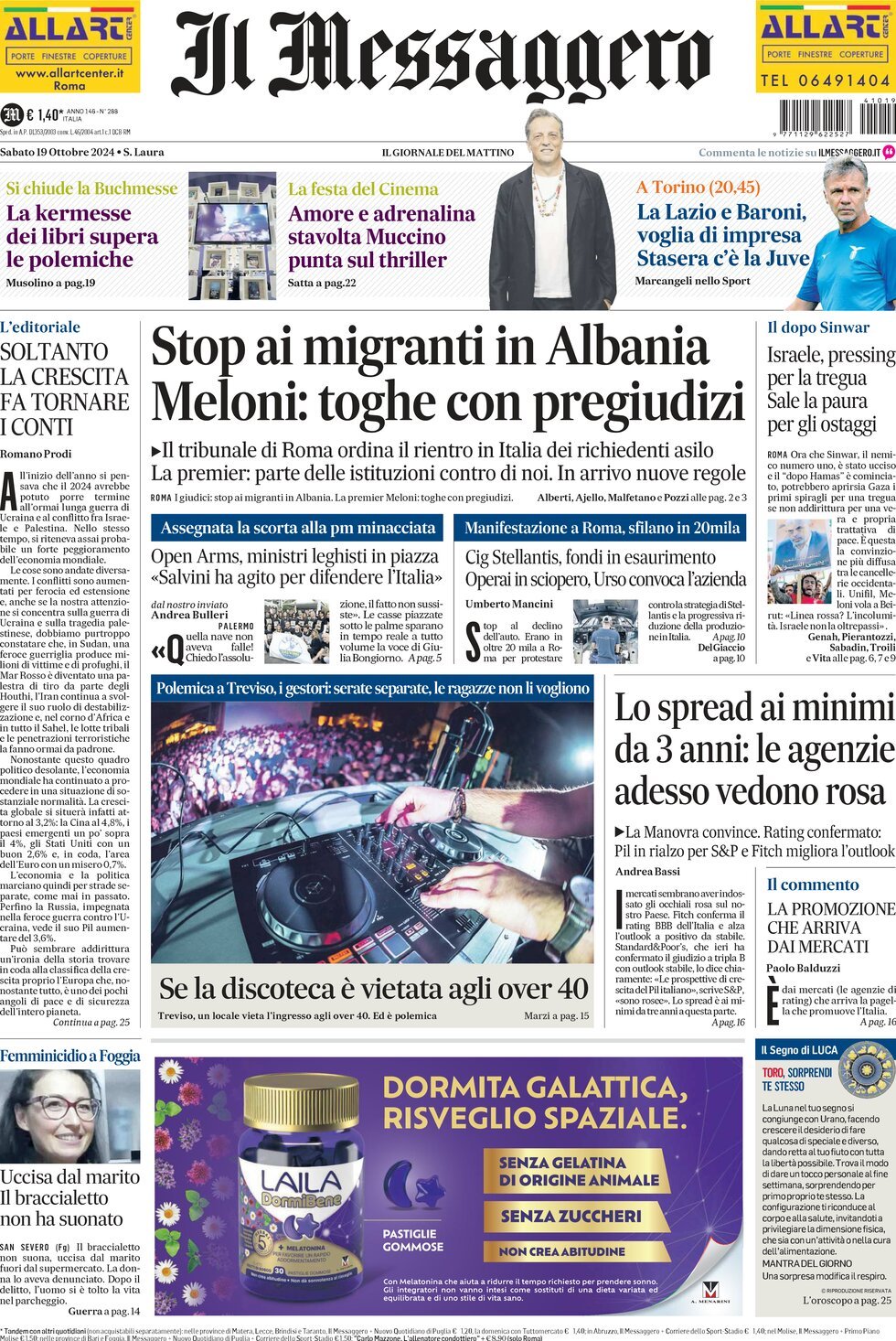 Prima-pagina-il-messaggero-edizione-di-oggi-19-10-2024