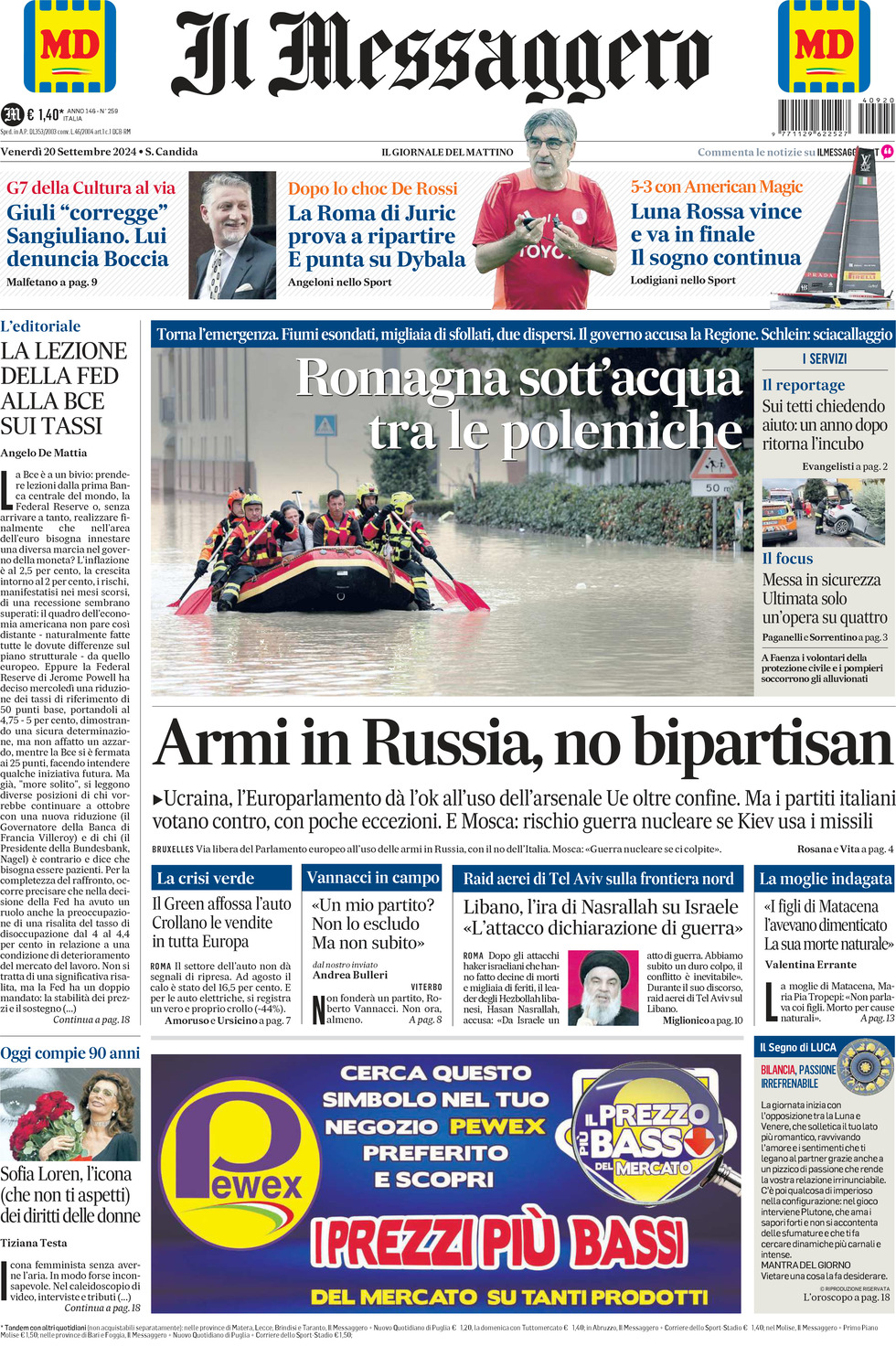 Prima-pagina-il-messaggero-edizione-di-oggi-20-09-2024