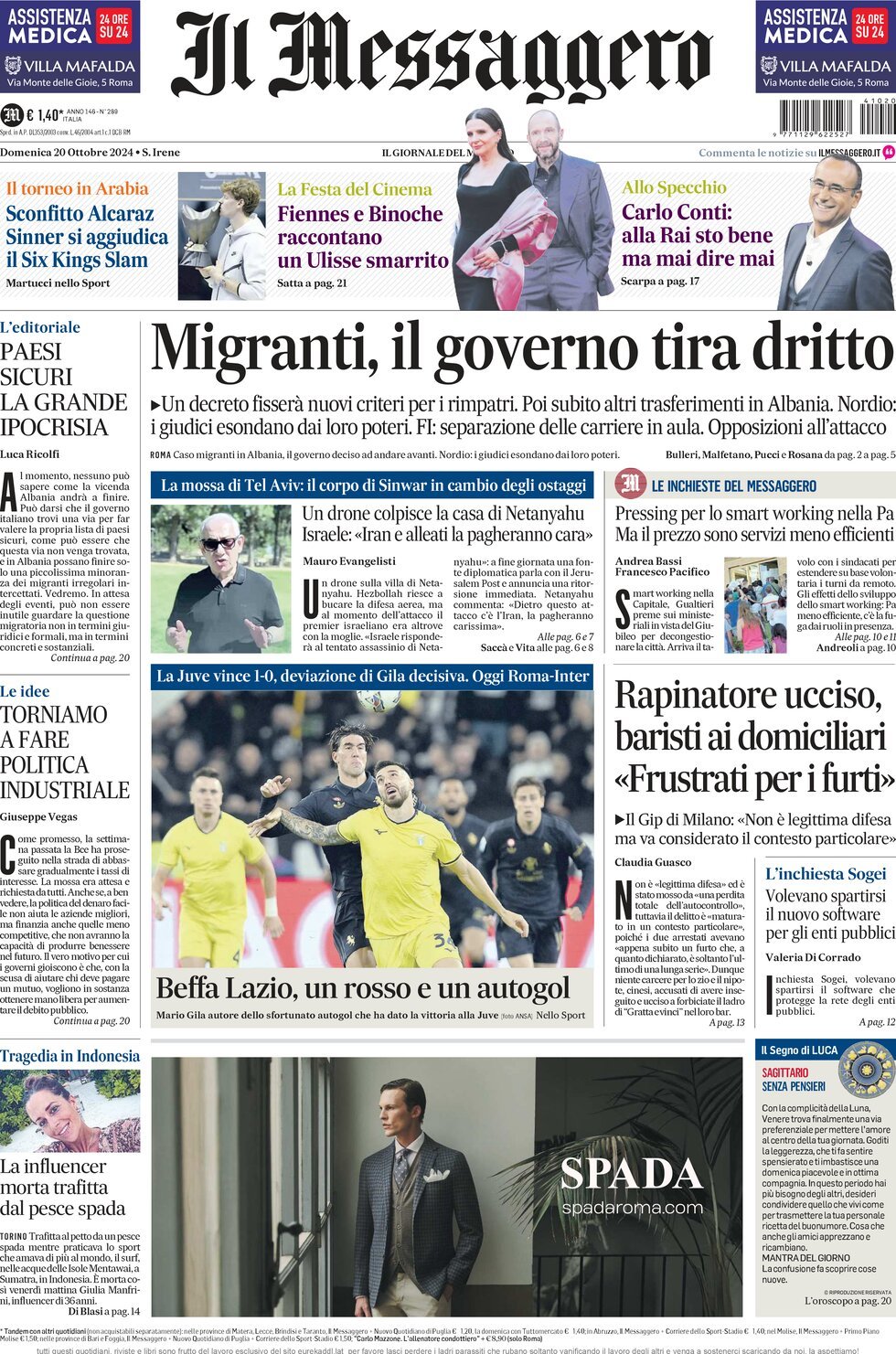 Prima-pagina-il-messaggero-edizione-di-oggi-20-10-2024