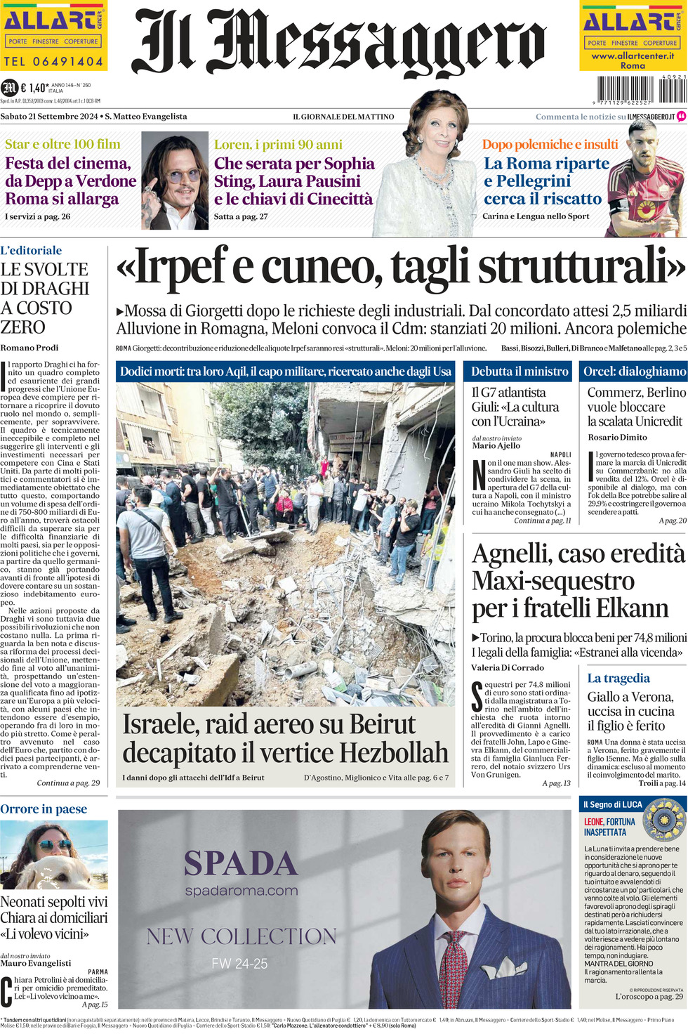 Prima-pagina-il-messaggero-edizione-di-oggi-21-09-2024