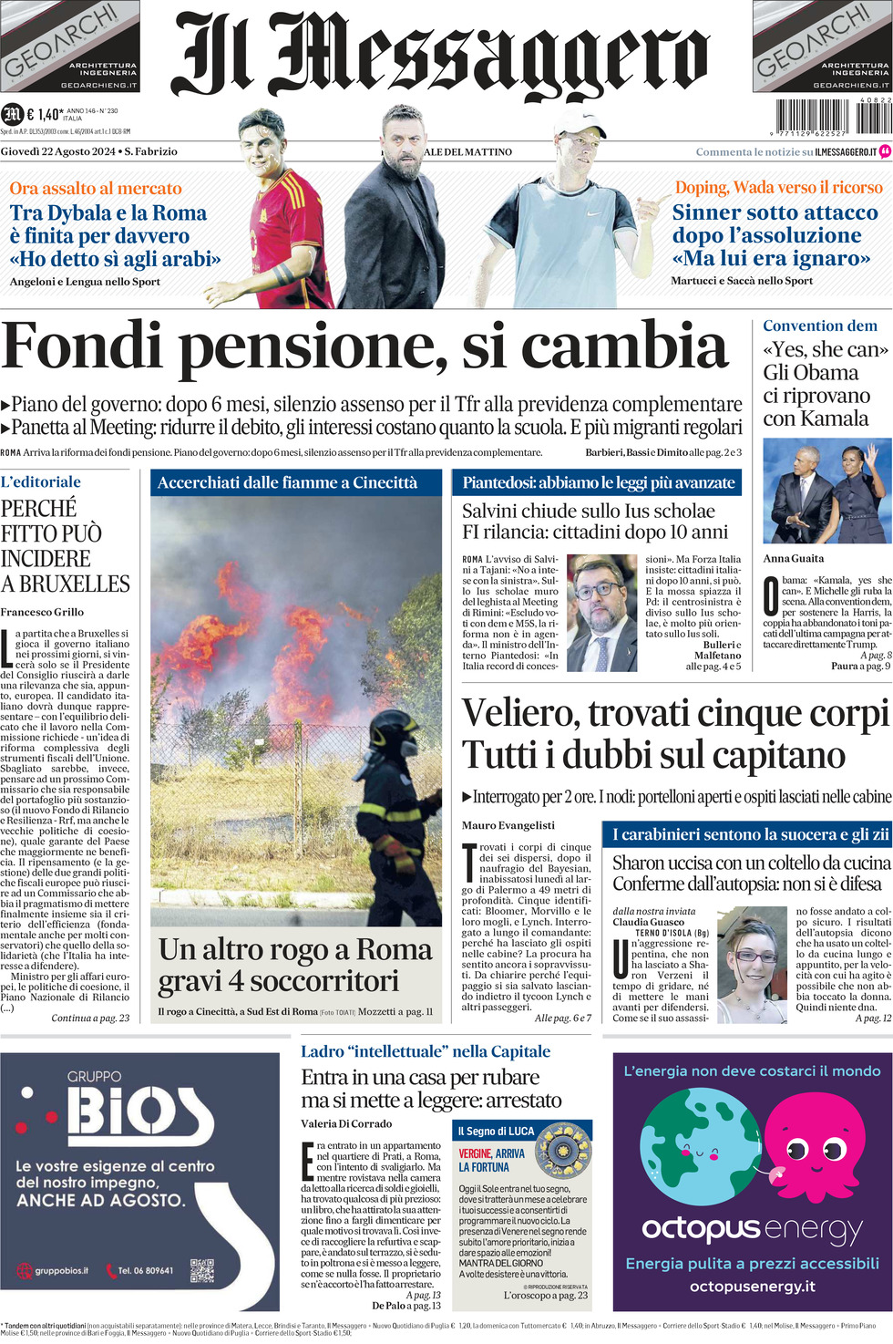 Prima-pagina-il-messaggero-edizione-di-oggi-22-08-2024