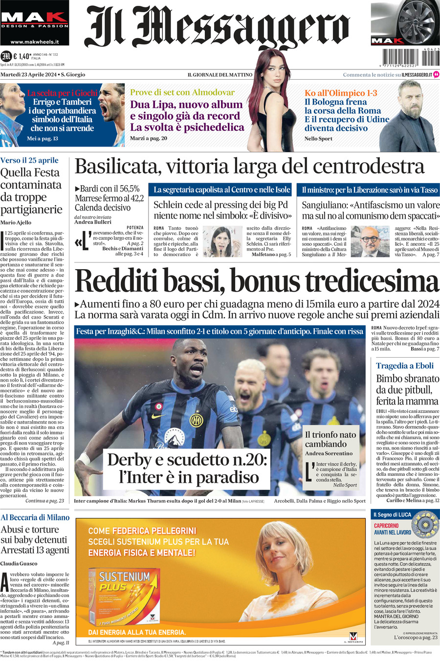 Prima-pagina-il-messaggero-edizione-di-oggi-23-04-2024