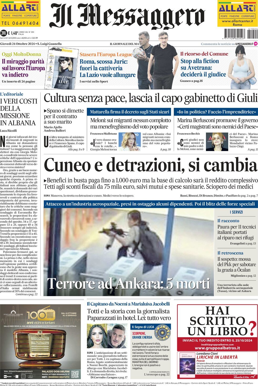 Prima-pagina-il-messaggero-edizione-di-oggi-24-10-2024