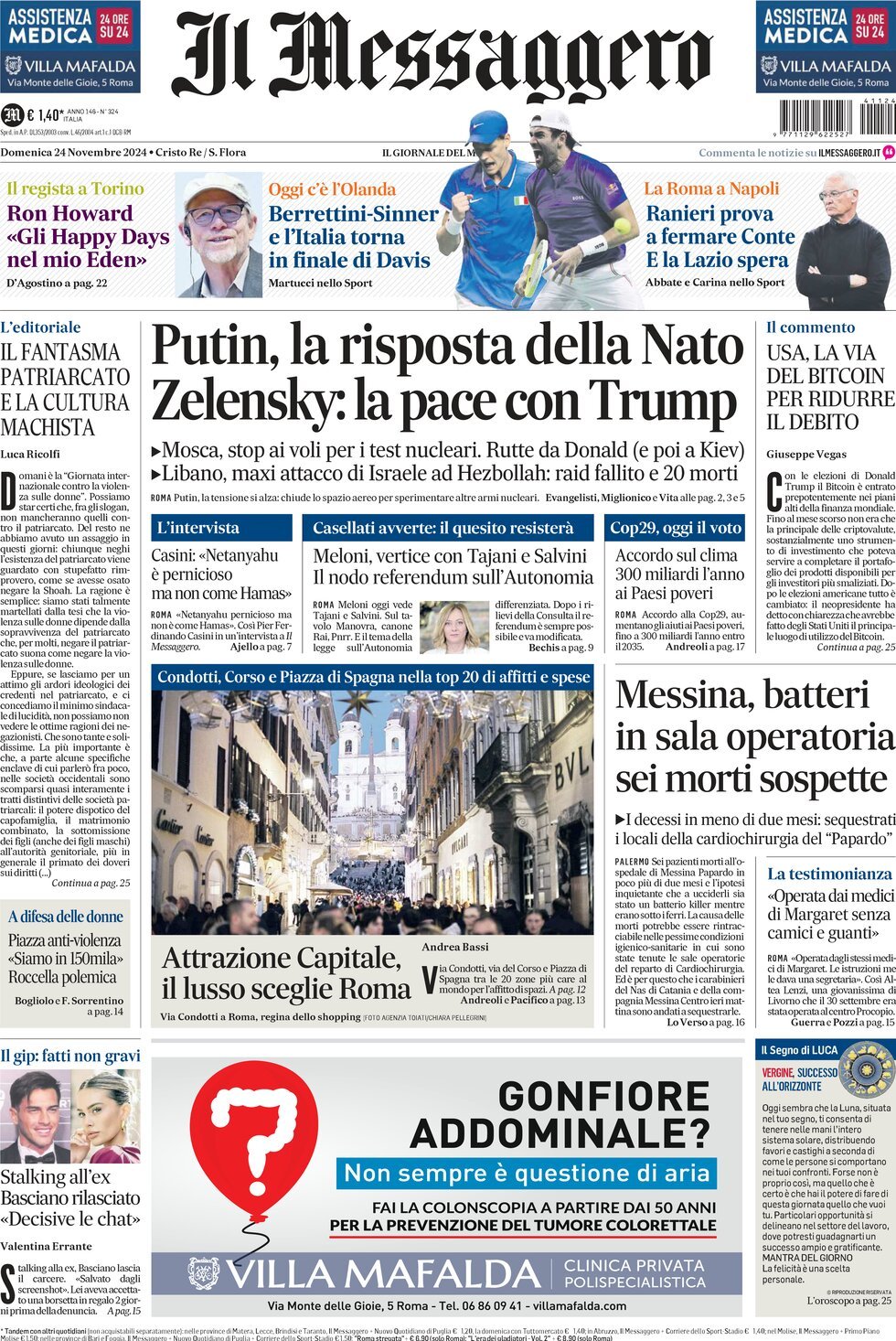 Prima-pagina-il-messaggero-edizione-di-oggi-24-11-2024