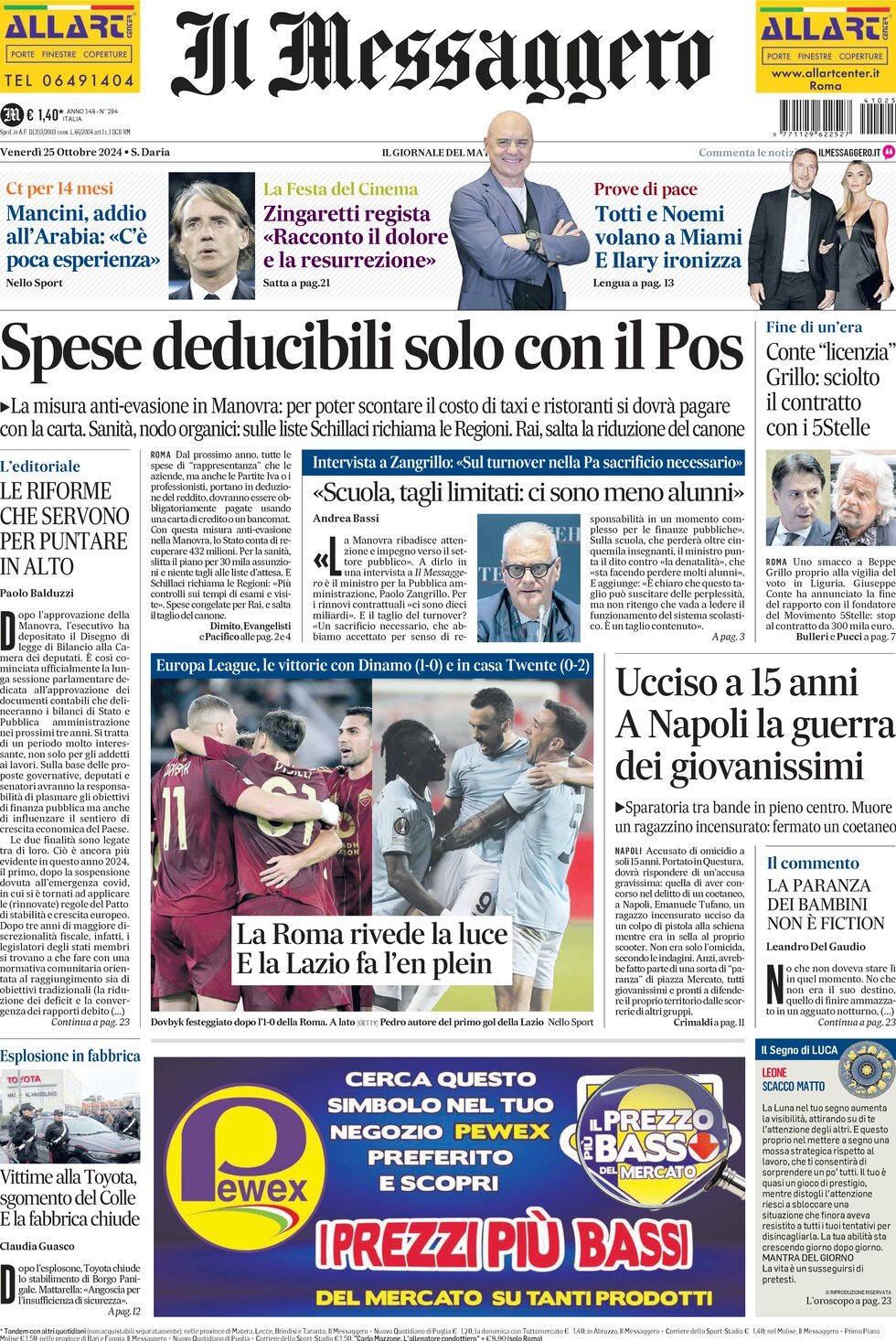 Prima-pagina-il-messaggero-edizione-di-oggi-25-10-2024