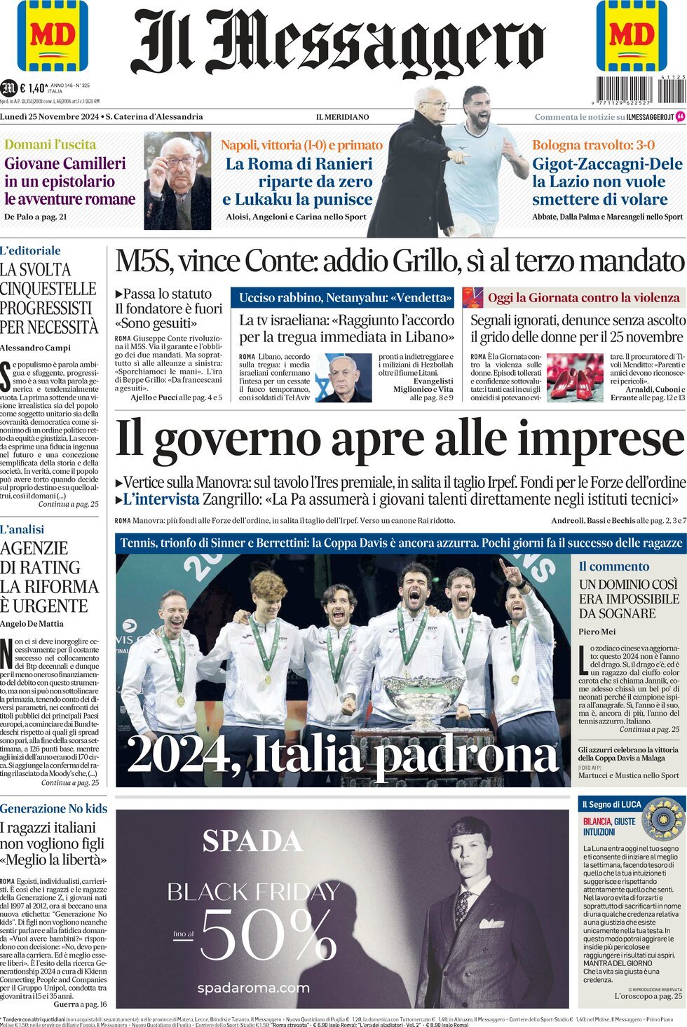 Prima-pagina-il-messaggero-edizione-di-oggi-25-11-2024