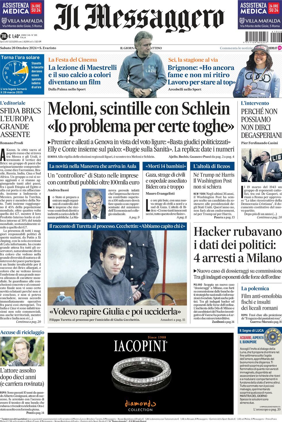 Prima-pagina-il-messaggero-edizione-di-oggi-26-10-2024