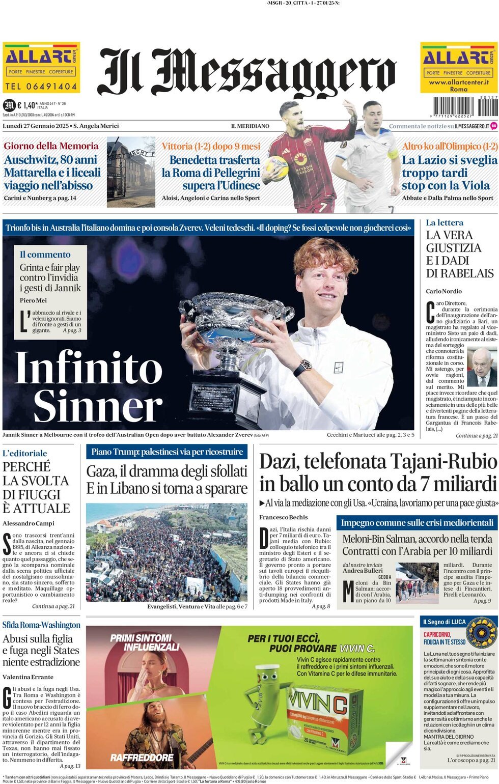 Prima-pagina-il-messaggero-edizione-di-oggi-27-01-2025