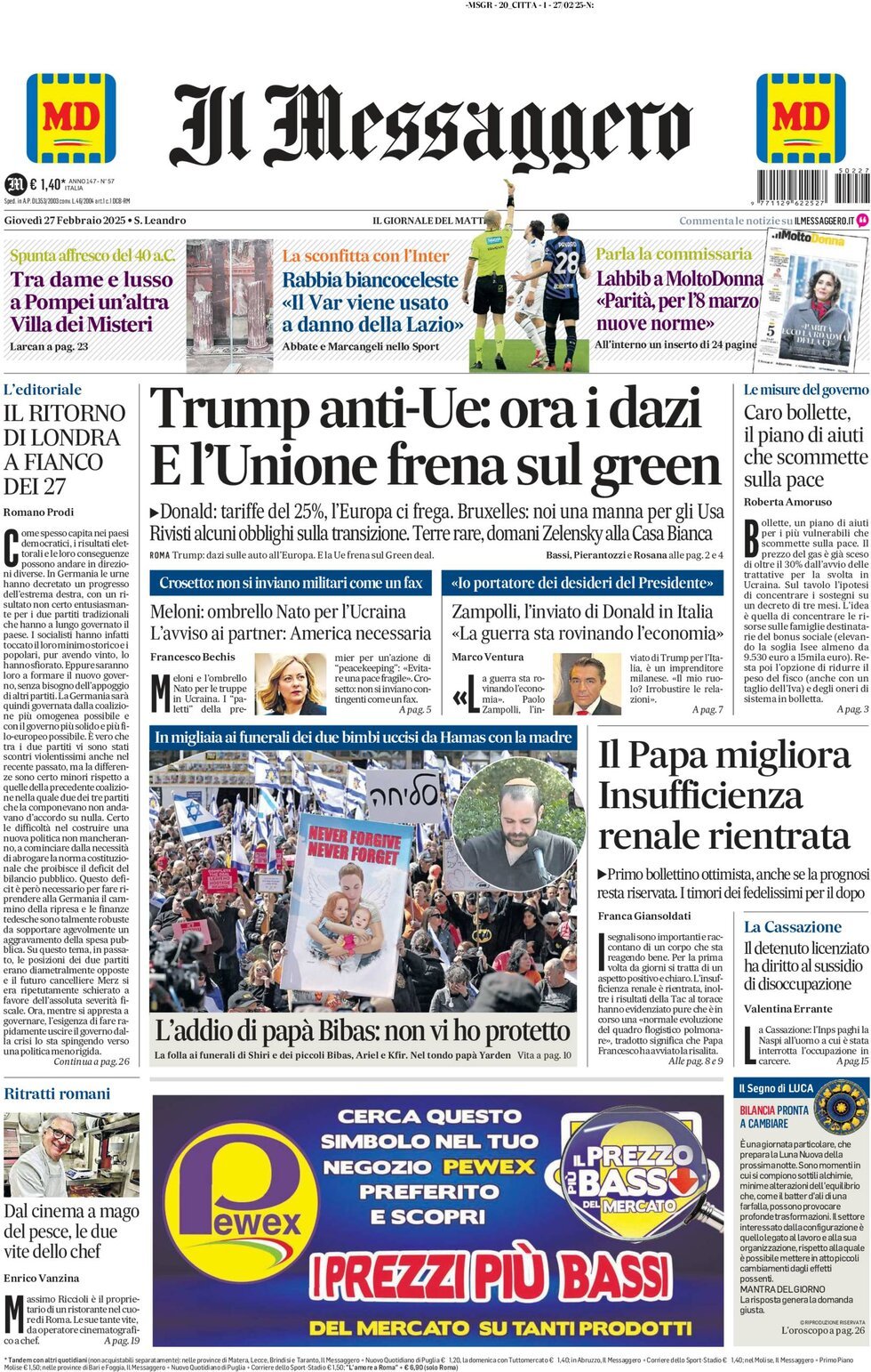 Prima-pagina-il-messaggero-edizione-di-oggi-27-02-2025