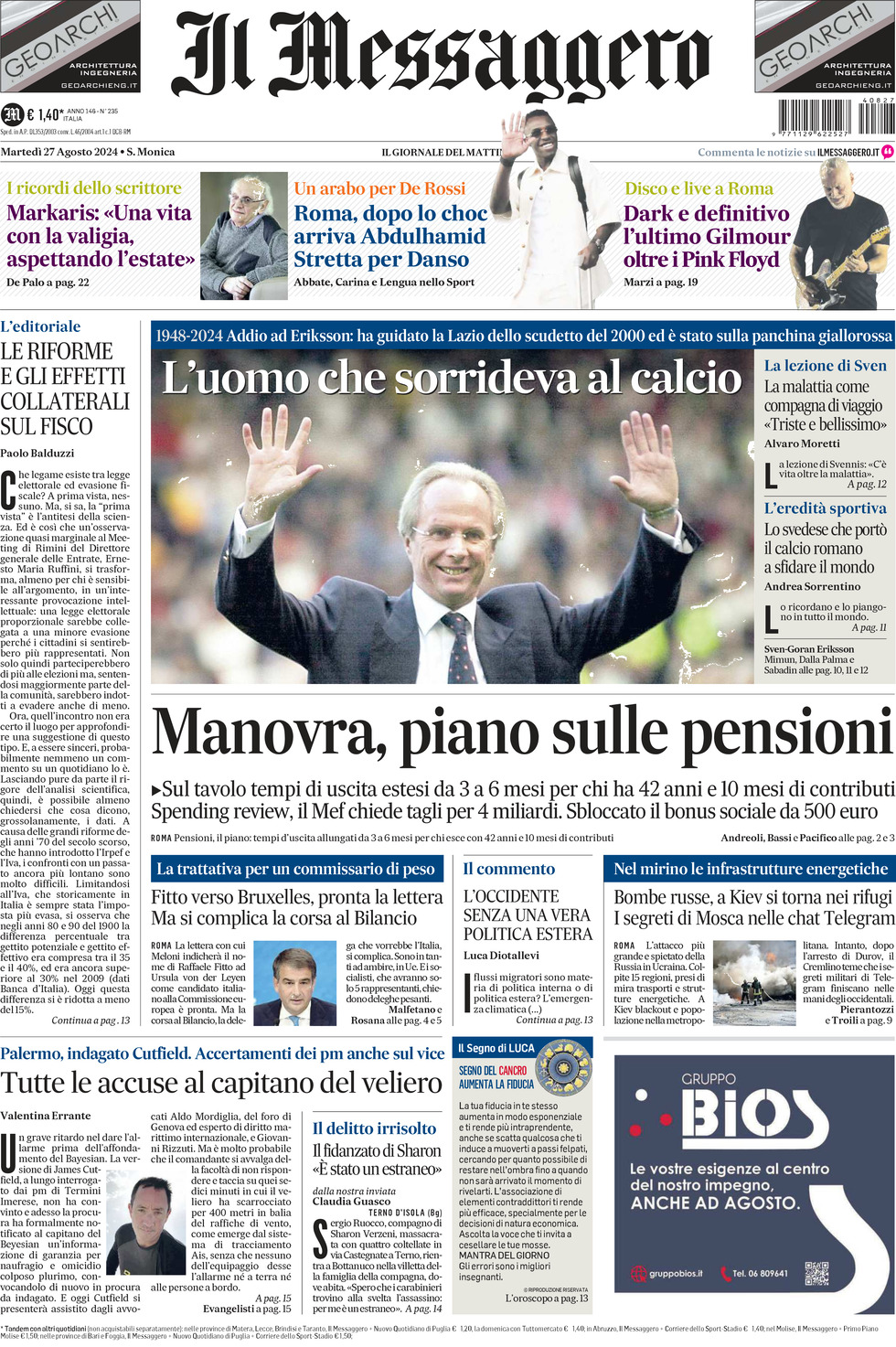 Prima-pagina-il-messaggero-edizione-di-oggi-27-08-2024